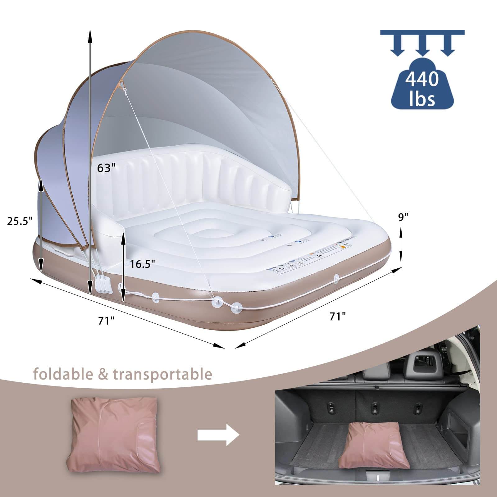 71" X 71" Canopy Island Pool Float with Retractable Sunshade OD706