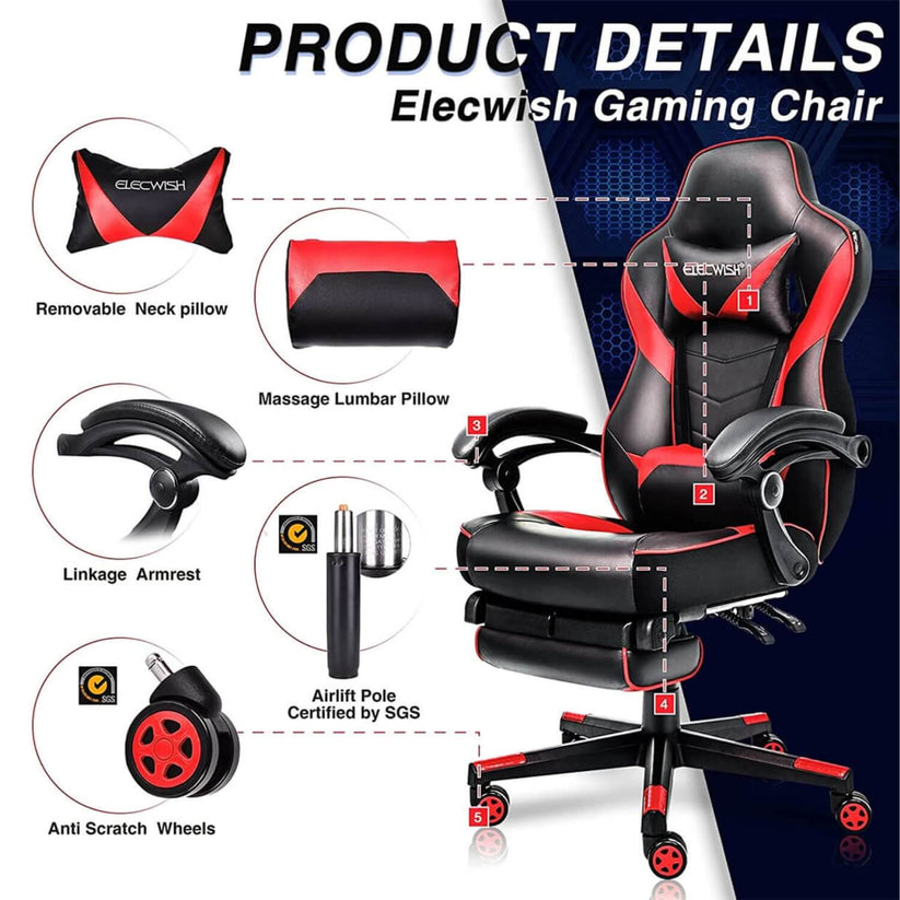 Gaming Chair with Headrest and Lumbar Support Elecwish