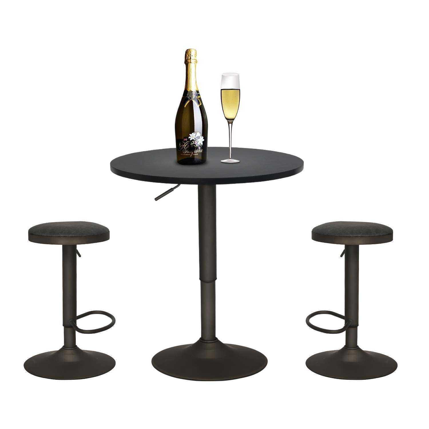 Pub Table With Gas Lift Adjustable Height Round Table With 2 Swivel ...