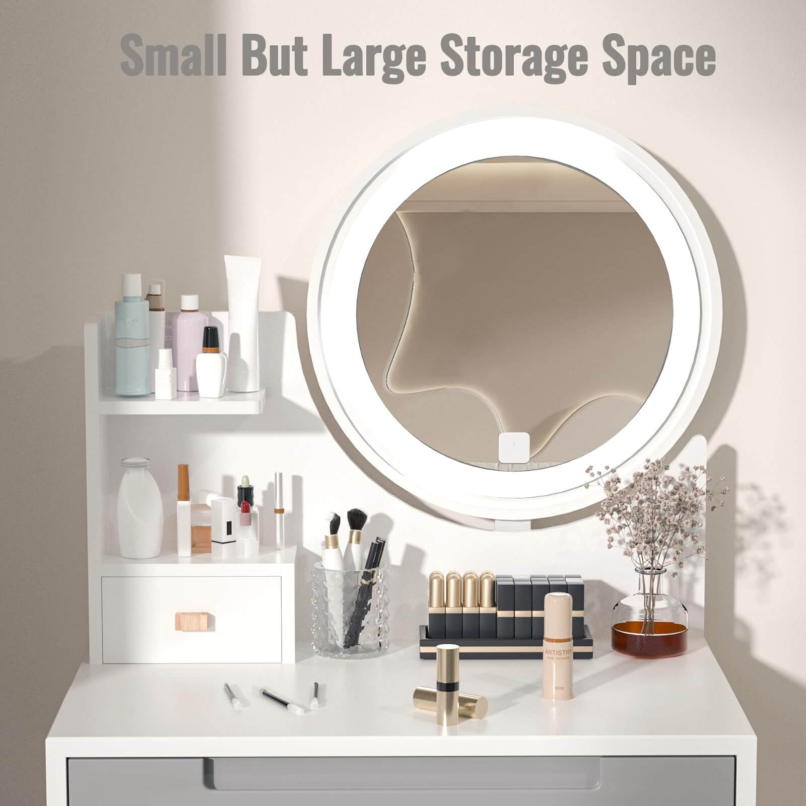 Small Vanity Desk Set with 3 Adjustable Lighted Mirror and
