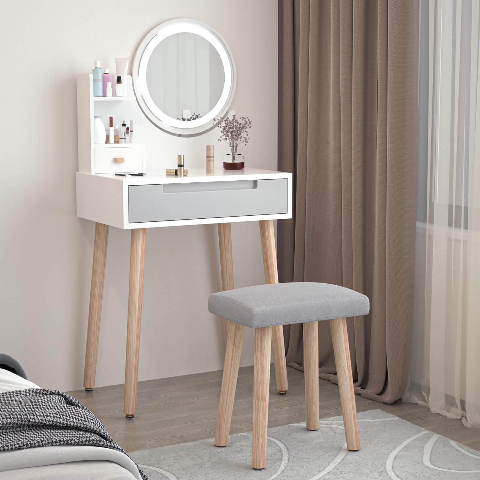 Small Vanity Desk Set with 3 Adjustable Lighted Mirror and