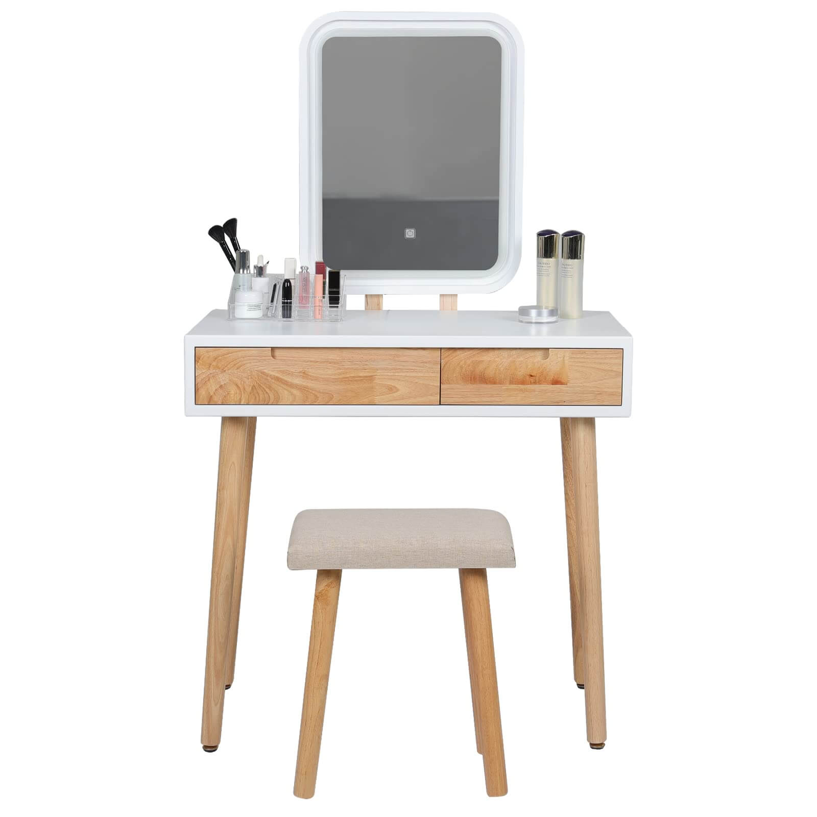 Elecwish Vanity Makeup Table Set with Adjustable LED Square Mirror IF113