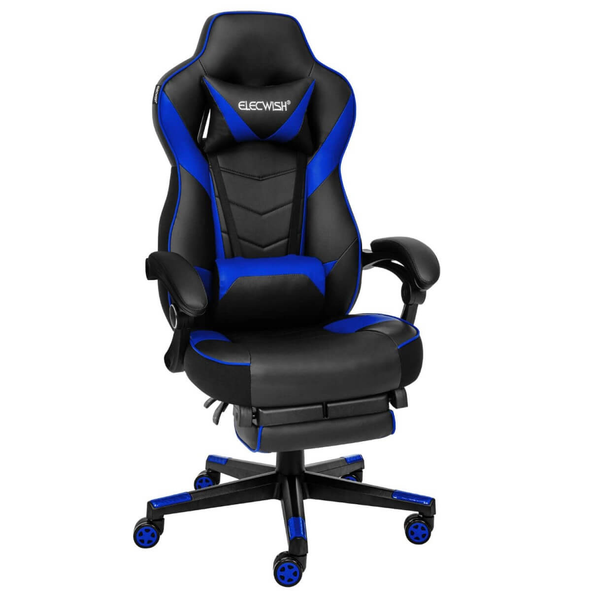 Elecwish Video Game Chairs Blue Gaming Chair With Footrest OC087