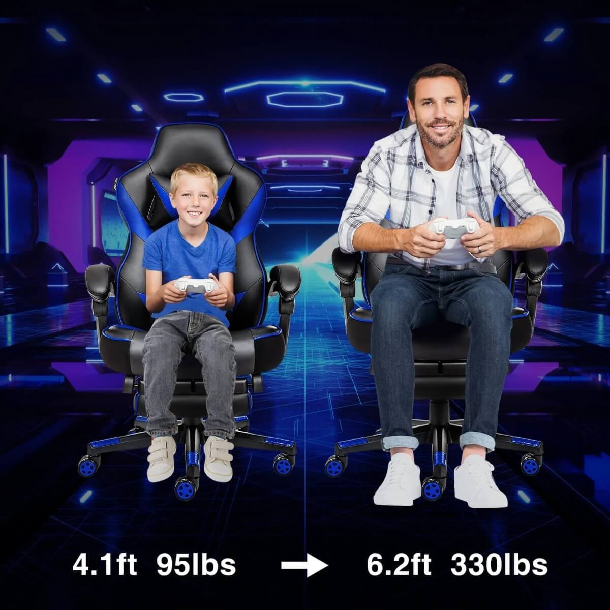 Elecwish Video Game Chairs Blue Gaming Chair With Footrest OC087 is perfect for different people