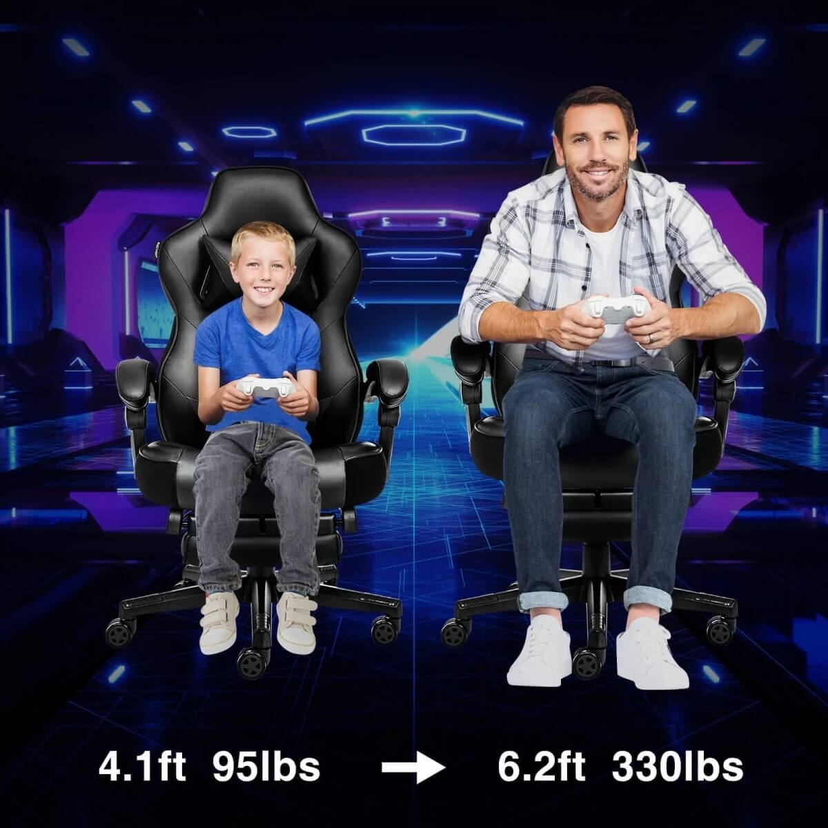 Elecwish Video Game Chairs Black Gaming Chair With Footrest OC087 is perfect for different people