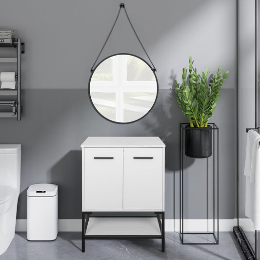 White Bathroom Vanity Set with Mirror and Floor Cabinet BA017