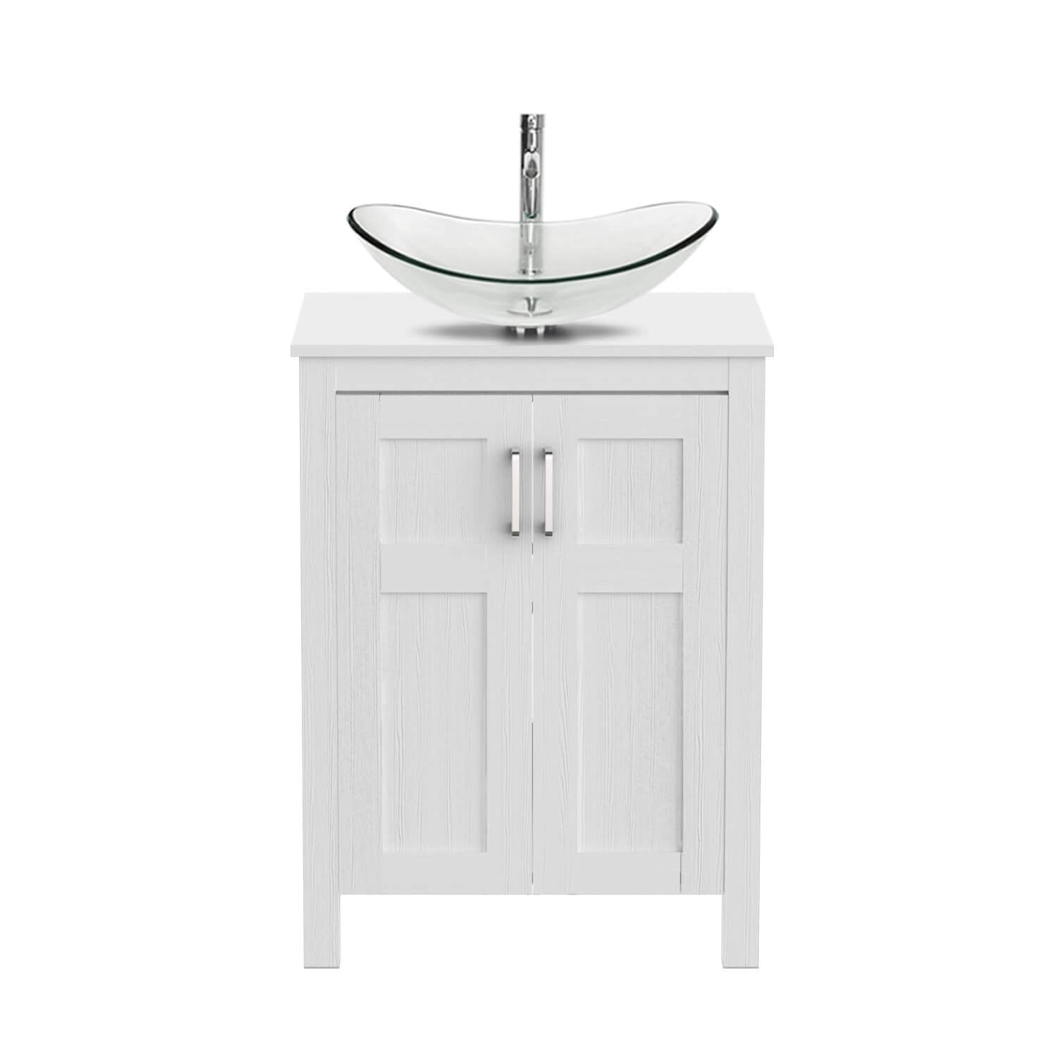 Elecwish White Bathroom Vanity and Clear Boat Sink Set HW1120-WH