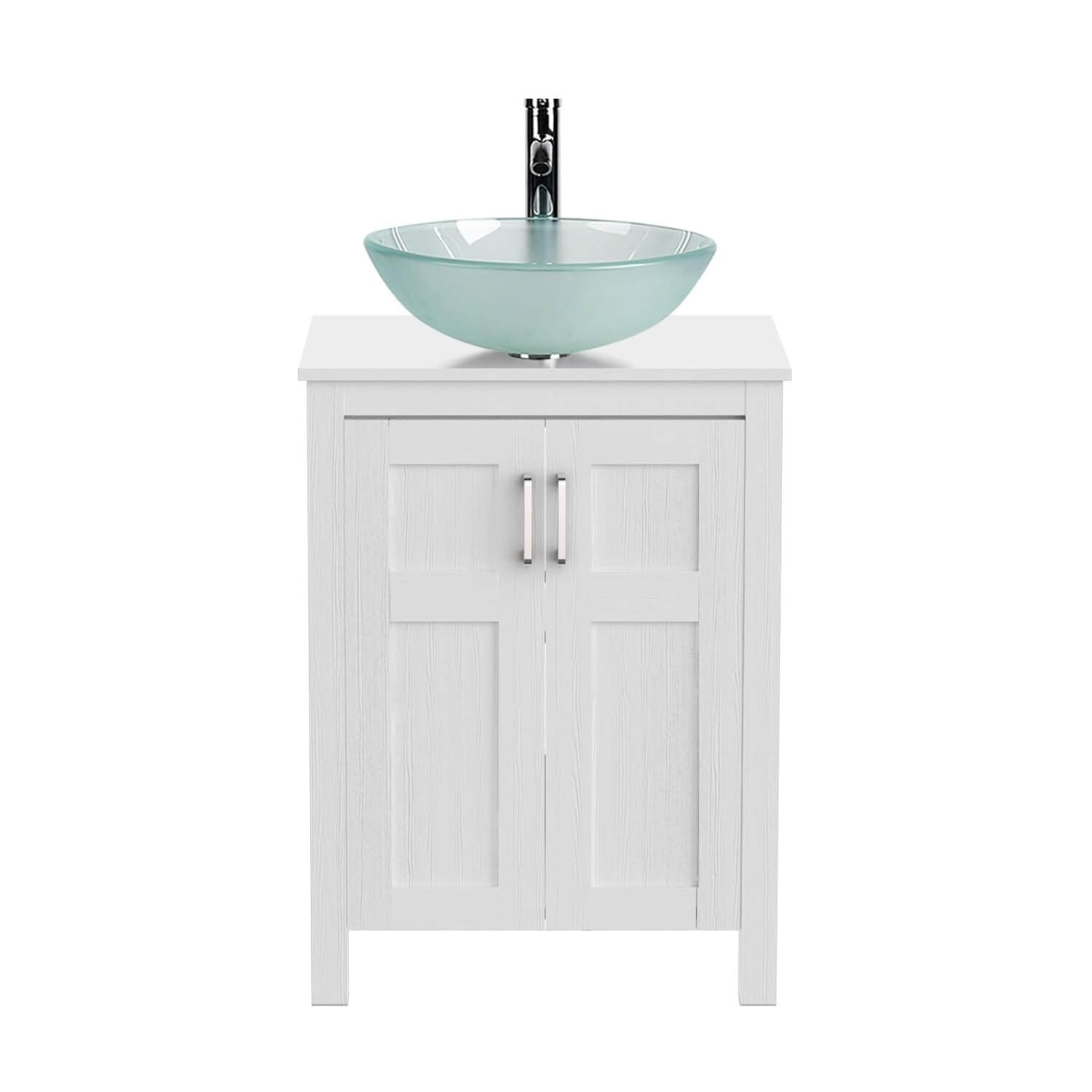 Elecwish White Bathroom Vanity and Clear Green Sink Set HW1120-WH
