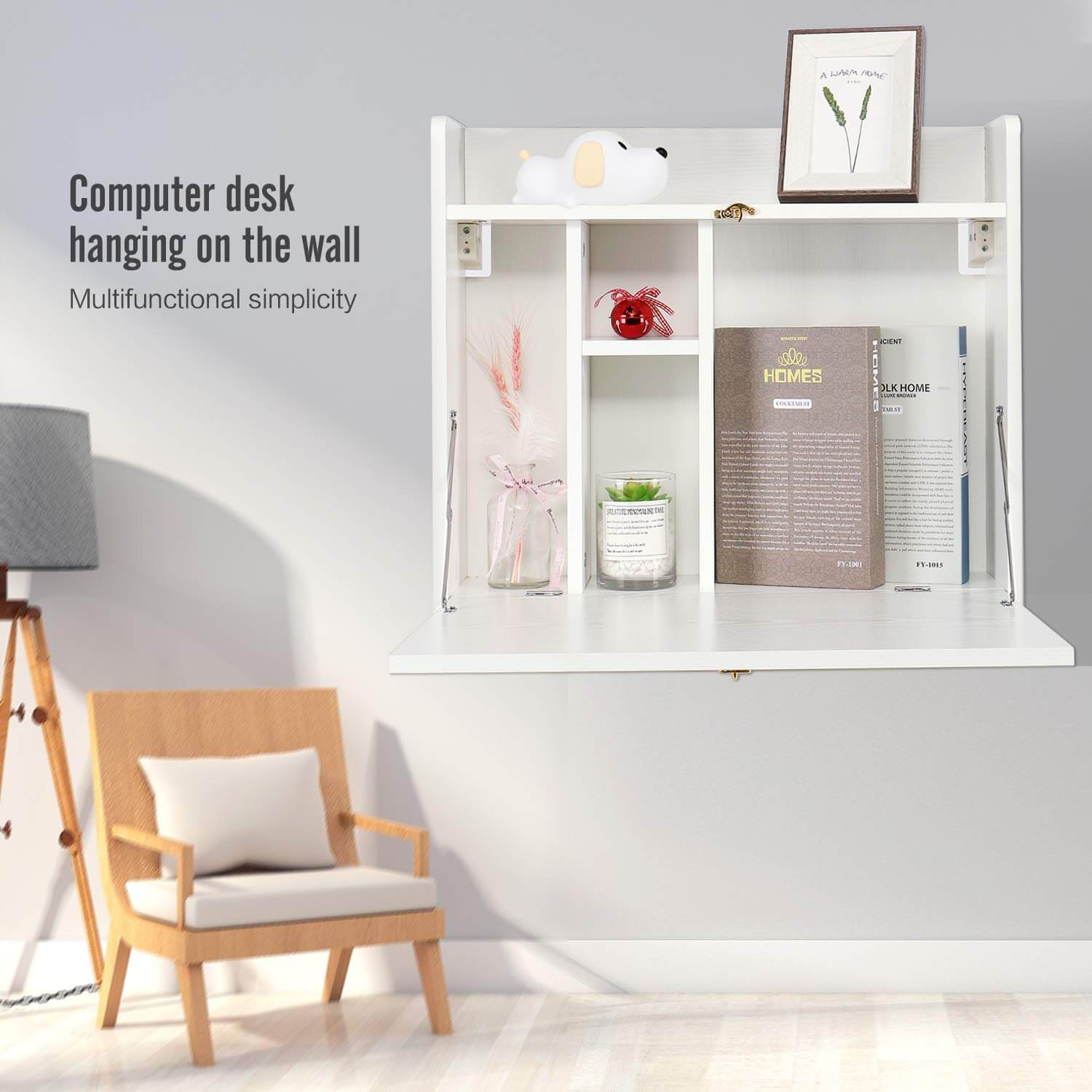 Elecwish White Wall Mounted Table Foldable Storage Shelf Wall-Mounted Desk HW1138 display