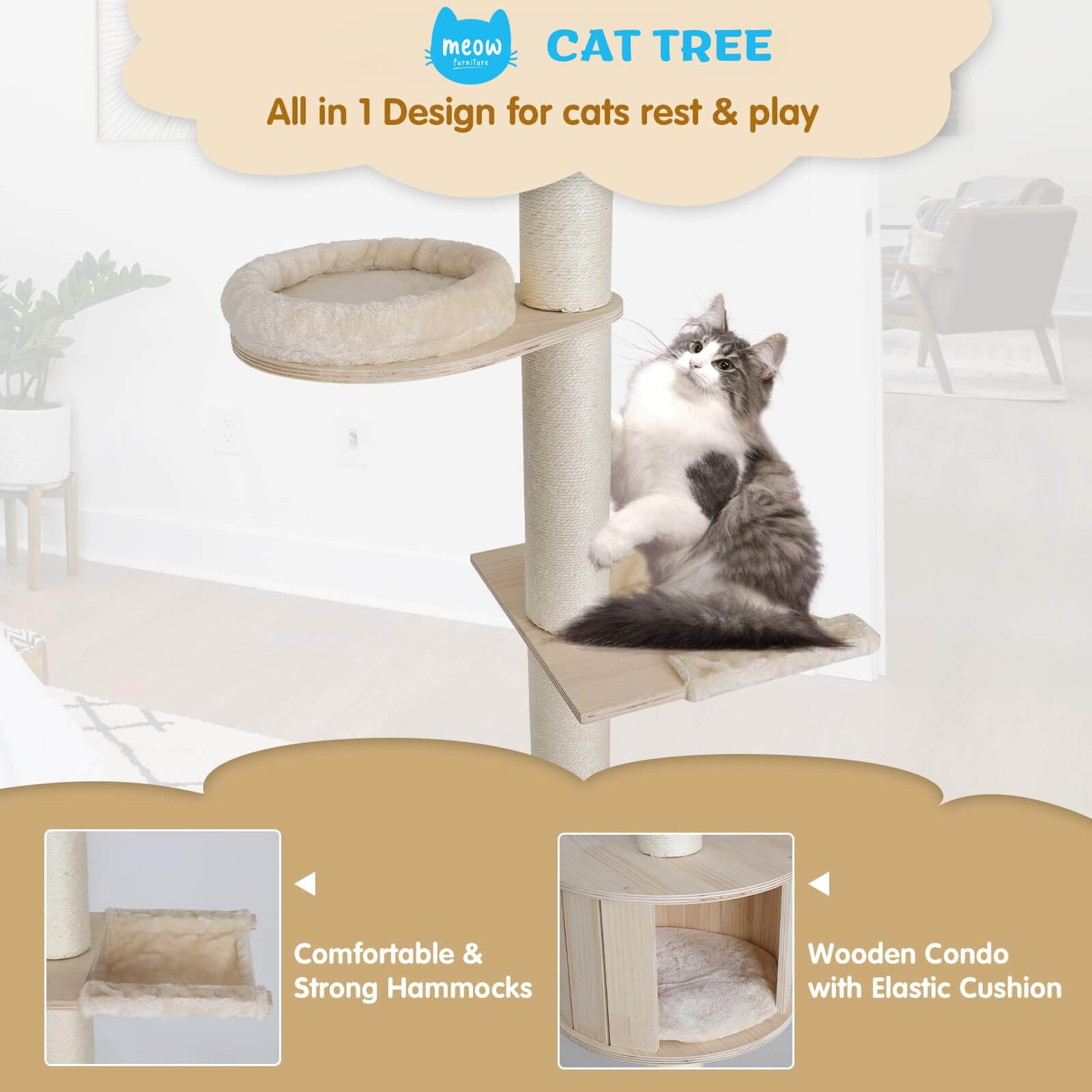 6 Tiers Cat Tower Adjustable Height PF008 features display