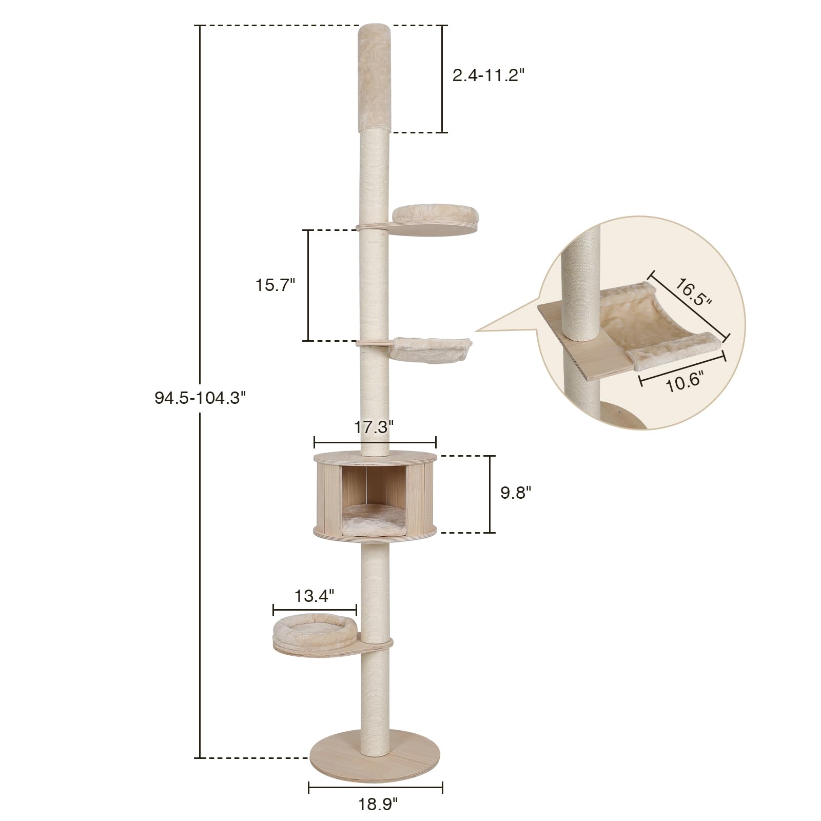 6 Tiers Cat Tower Adjustable Height PF008 size