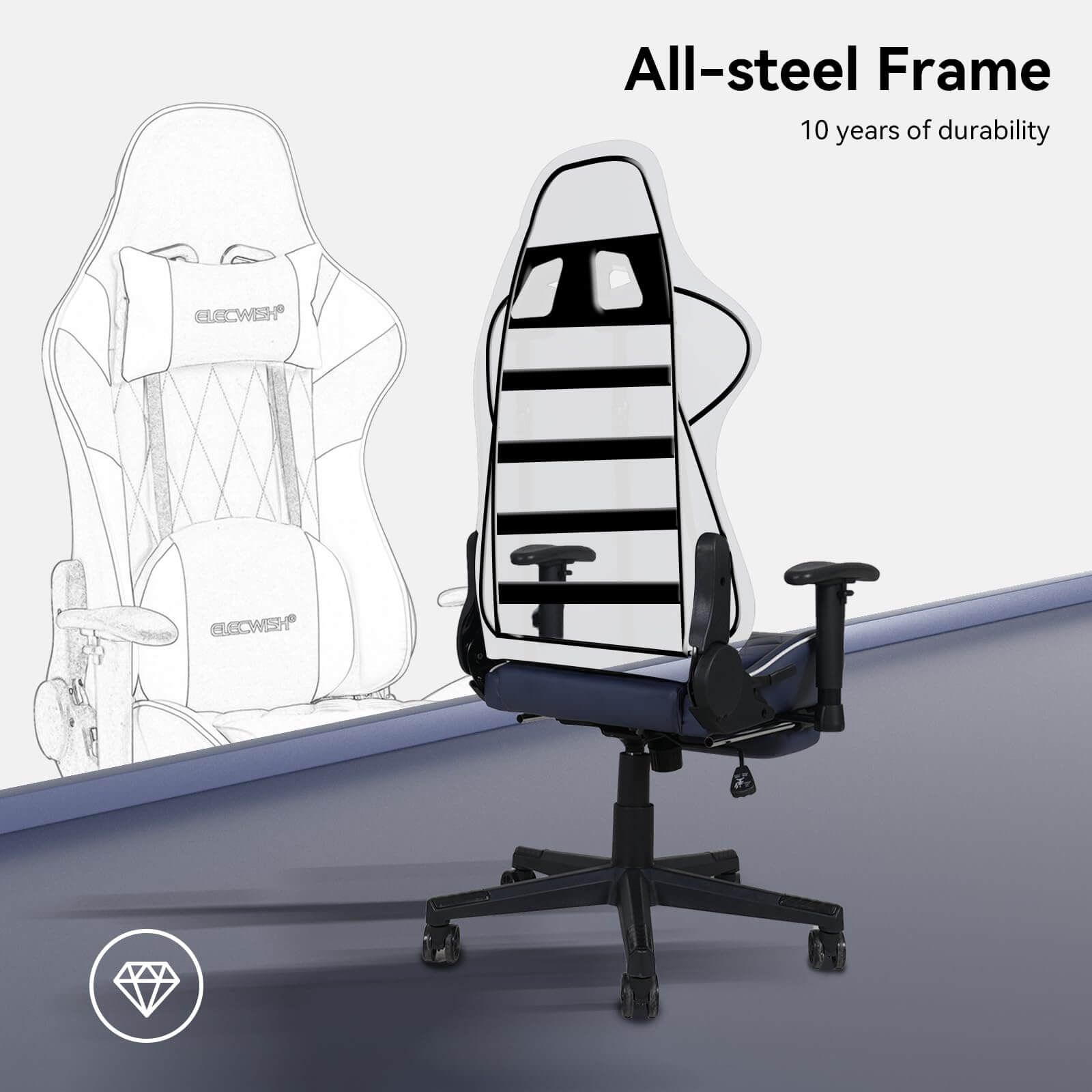Gaming Chair with Soft Lumbar Suppot OC115 has all steel frame
