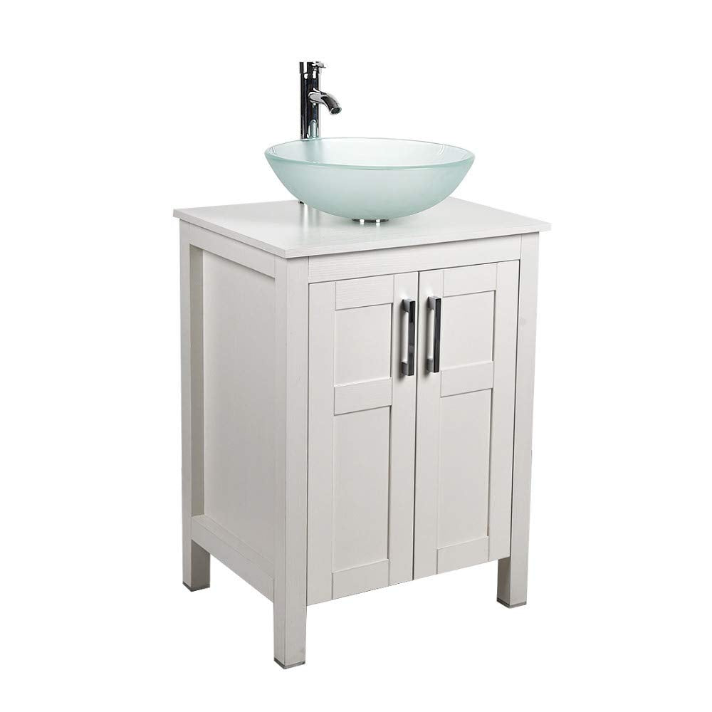 Side view of Elecwish White Bathroom Vanity and Clear Green Sink Set HW1120-WH