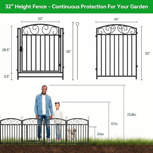 Animal Barrier for Yard, Patio, Garden Borders, Outdoor Decorative Fencing with Wave Design and Thick Square Tube Metal Panels