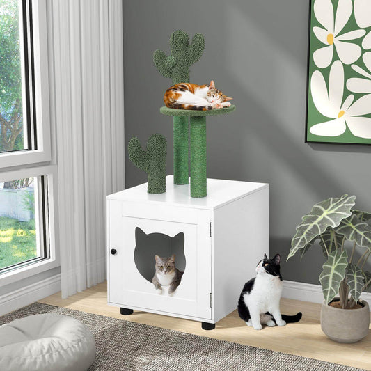 Litter Box Enclosure with Cactus Cat Tree Tower display