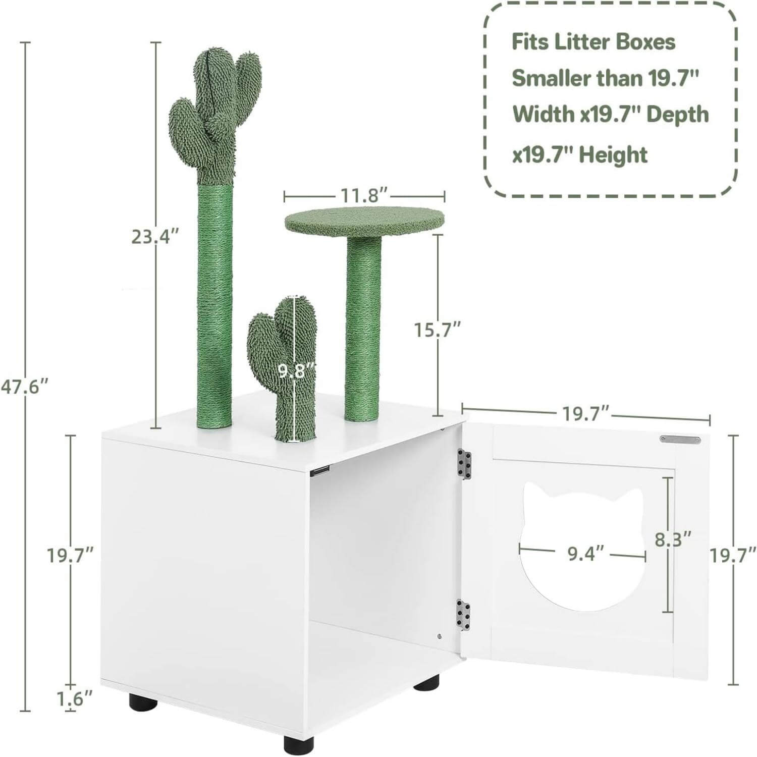 Litter Box Enclosure with Cactus Cat Tree Tower details