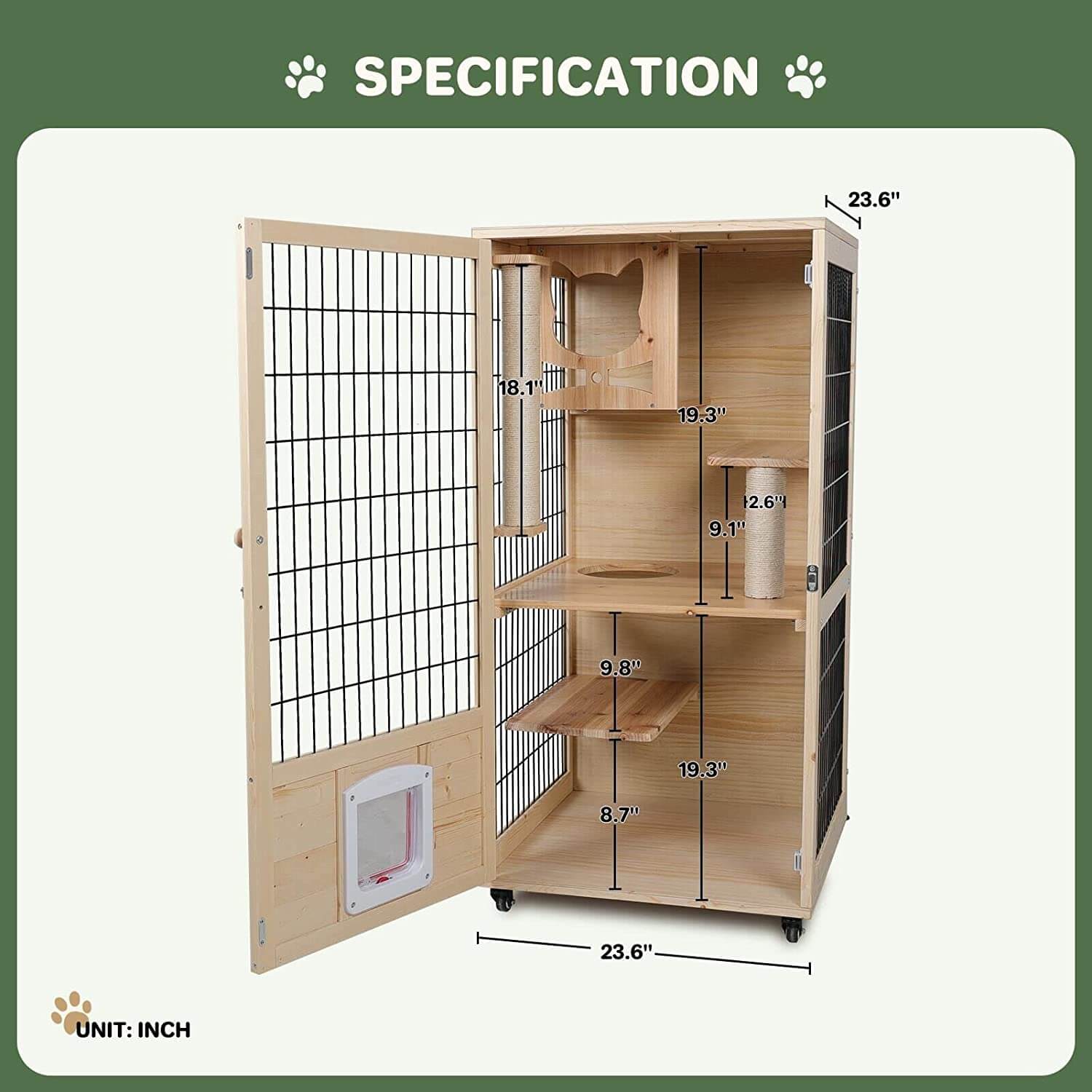 Open size specification of Elecwish Medium Wooden Cat House