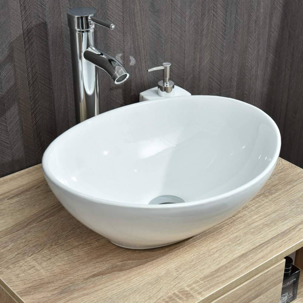 Elecwish White Oval Ceramic Sink display scene