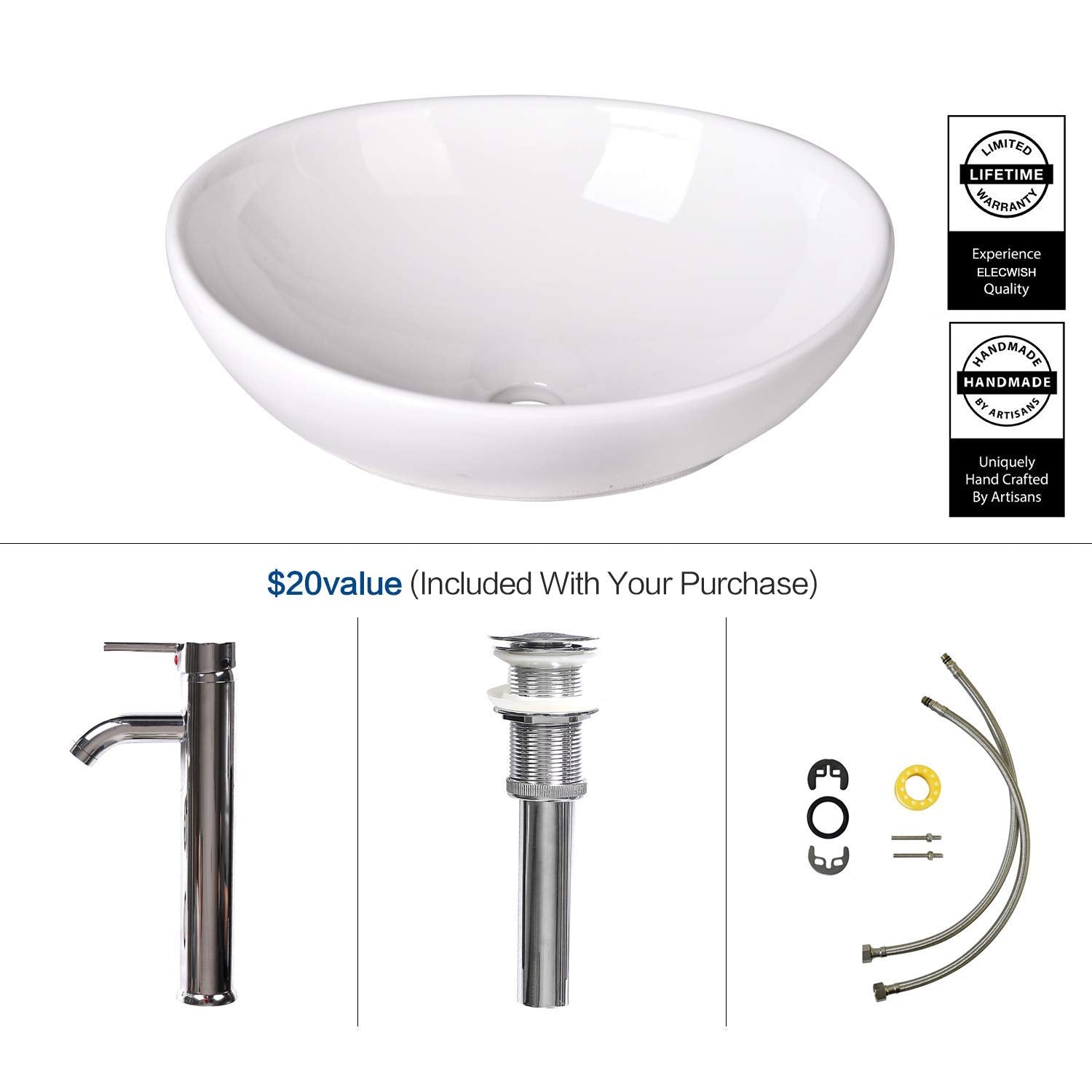 Elecwish White Oval Ceramic Sink included parts