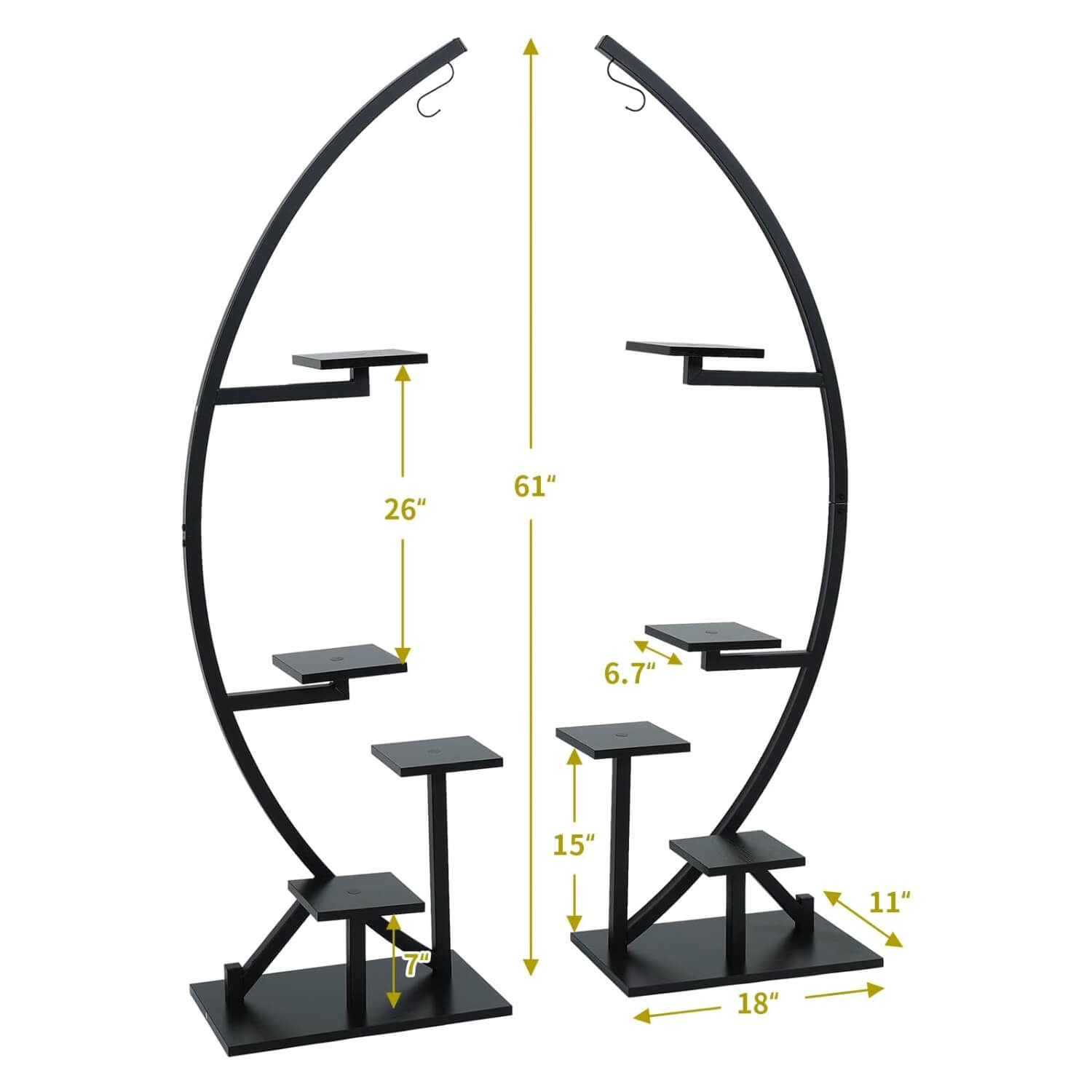 Black Plant Stand Indoor,2 PCS 5 Tier Flower Shelves Pot Holder GD001 size