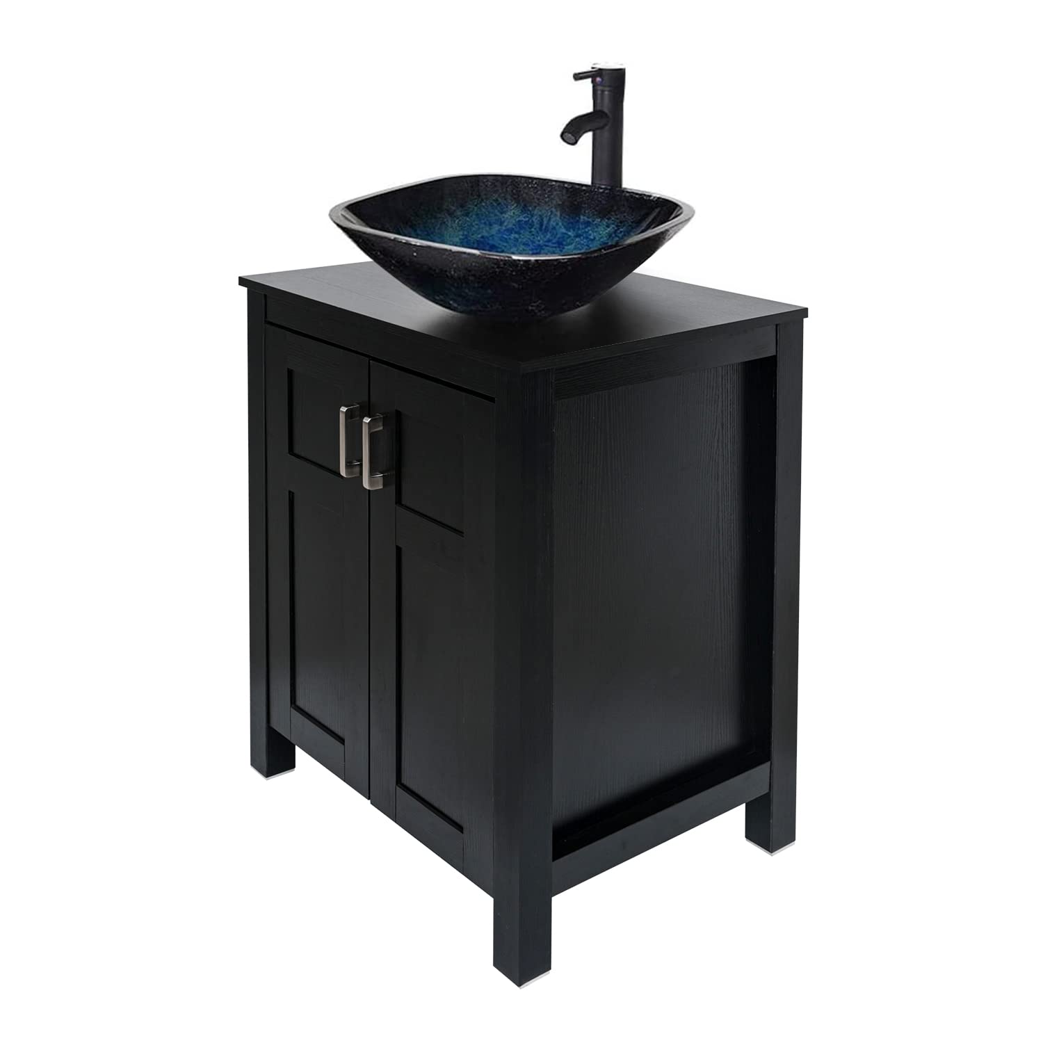 Black Bathroom Vanity Set with Blue Square Vessel Sink HW1120