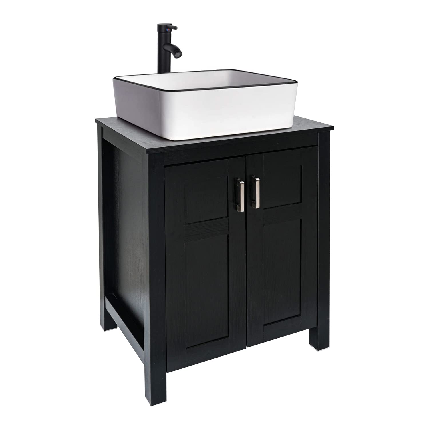 Black Bathroom Vanity Set with White Ceramic Vessel Sink HW1120