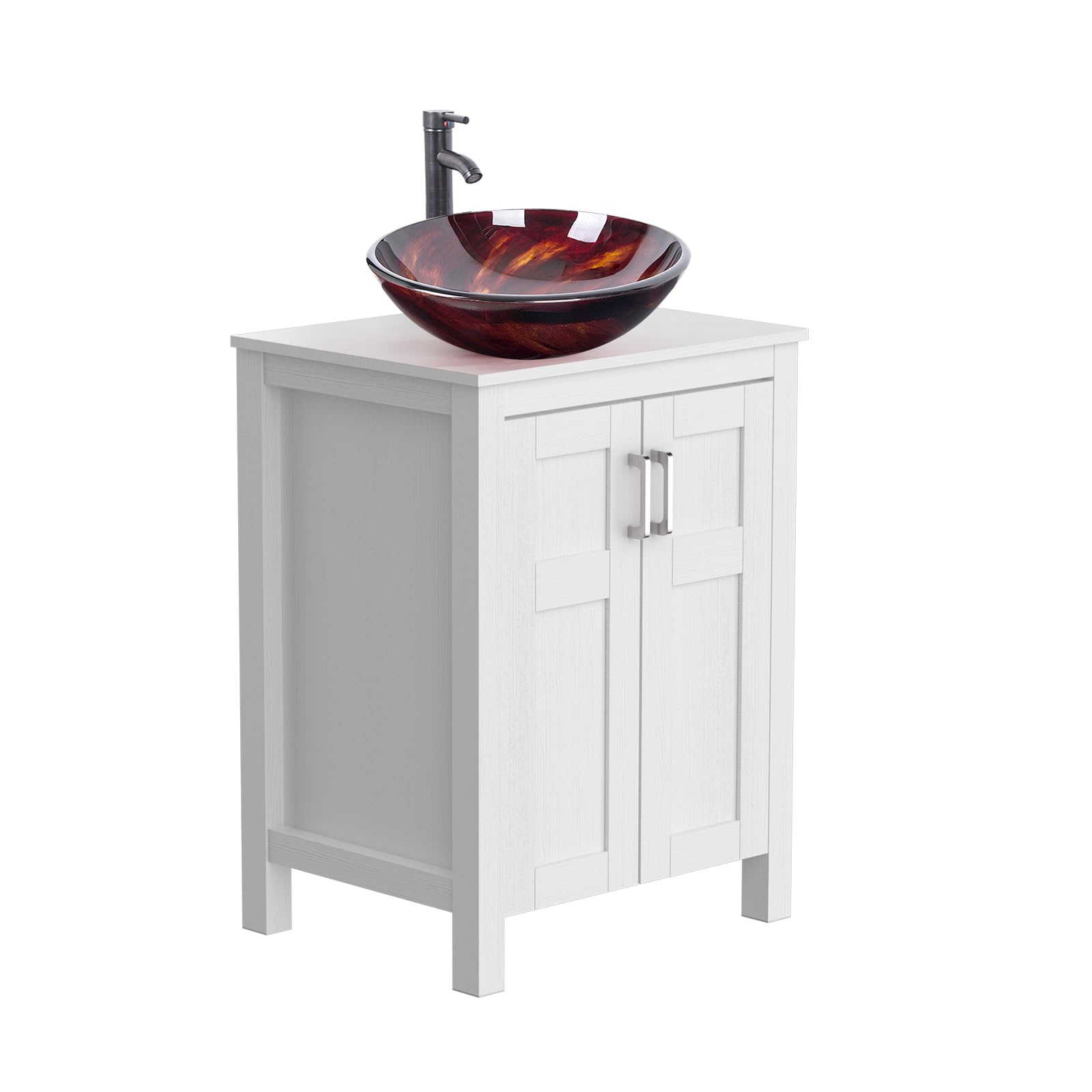 Side view of Elecwish White Bathroom Vanity and Flame Red Sink Set HW1120-WH