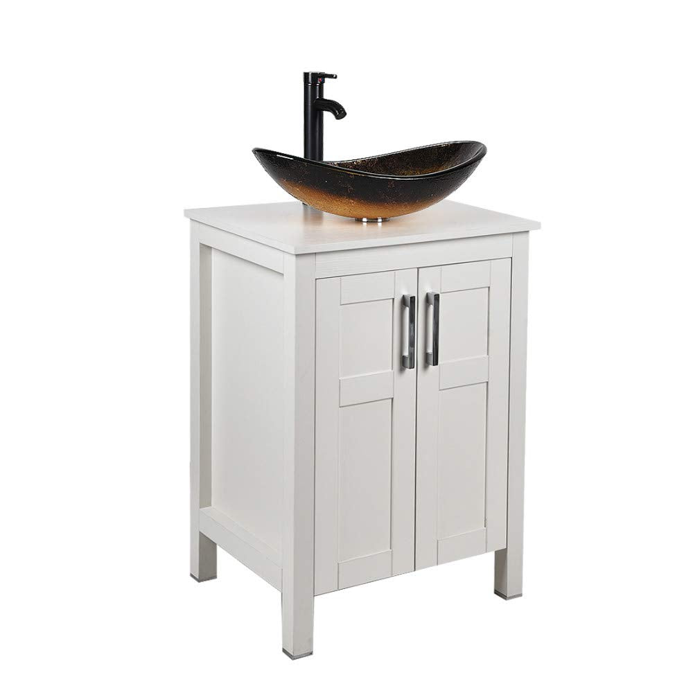 Side view of Elecwish White Bathroom Vanity and Gold Boat Sink Set HW1120-WH