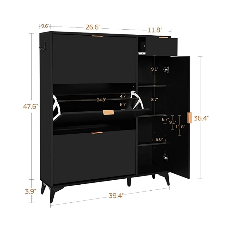 Elecwish black Modern Shoe Organizer Cabinet with Doors size