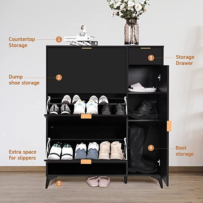 Elecwish black Modern Shoe Organizer Cabinet with Doors has five features