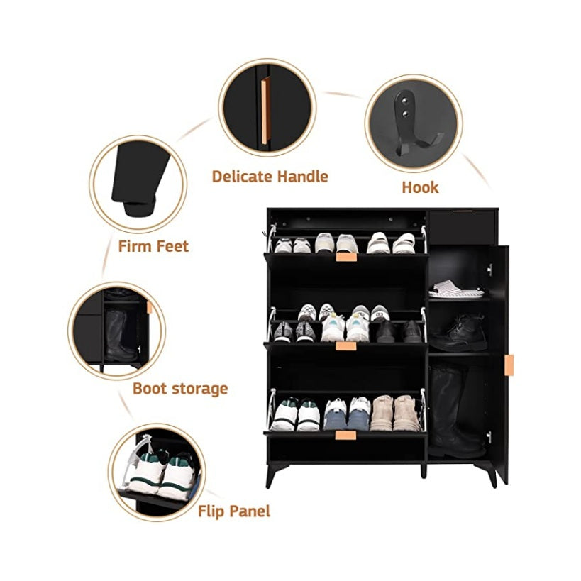 Elecwish black Modern Shoe Organizer Cabinet with Doors has some features to show its multifunction