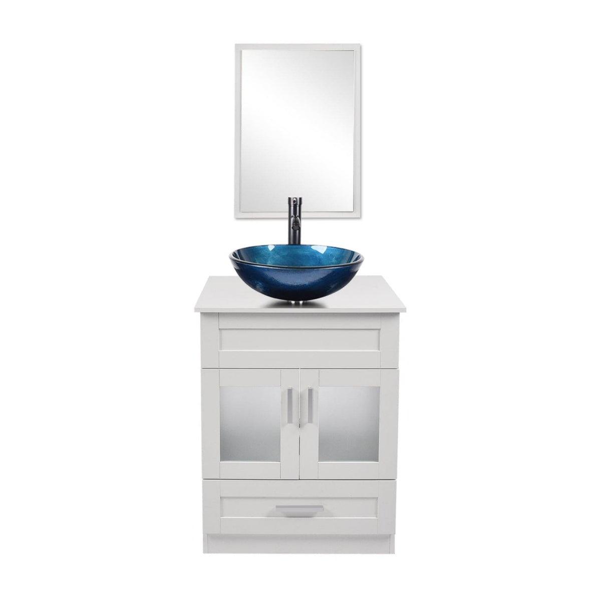 Elecwish White Bathroom Vanity with Blue Round Sink Set BA1001-WH