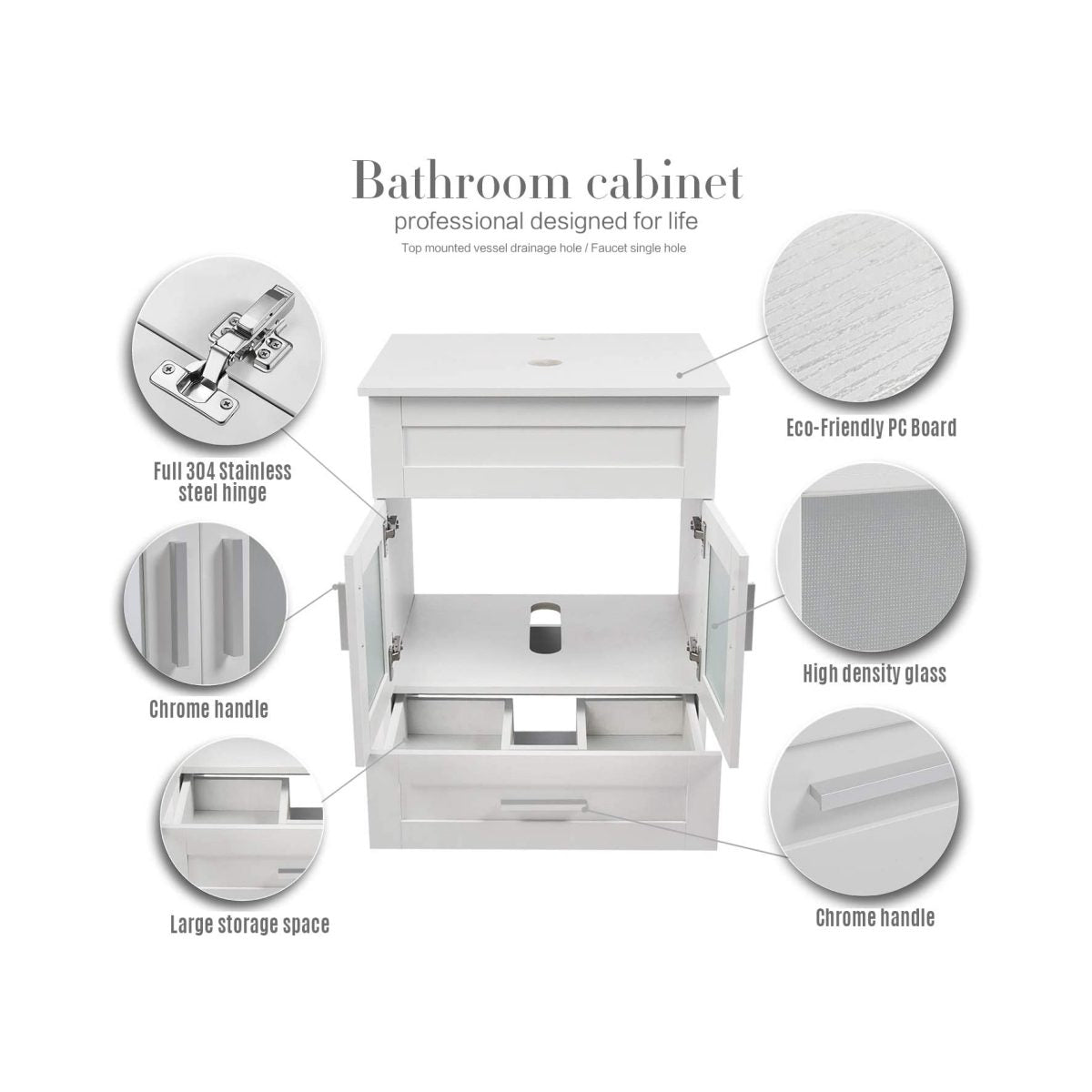 White Bathroom Vanity BA1001-WH features show