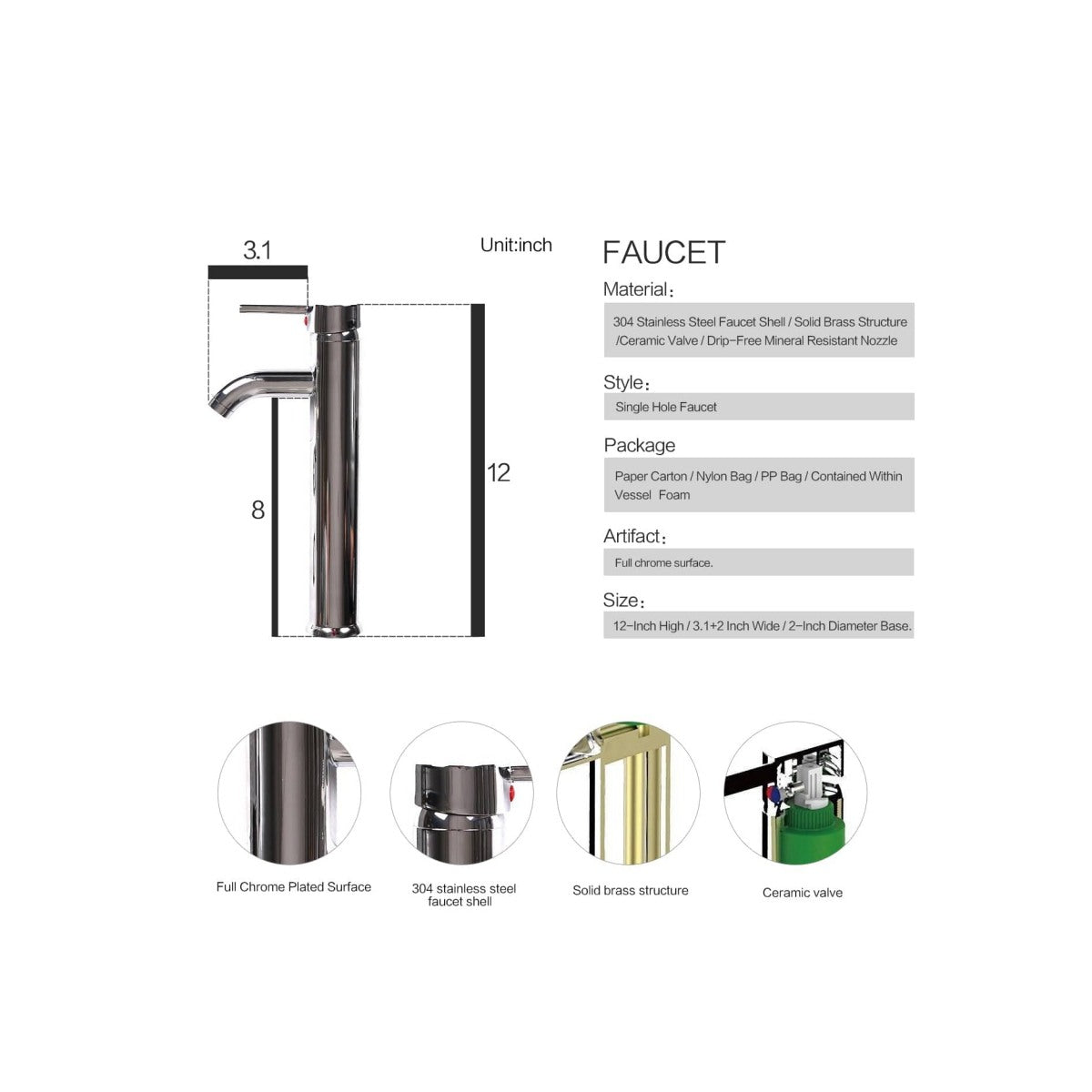 Elecwish sink faucet details