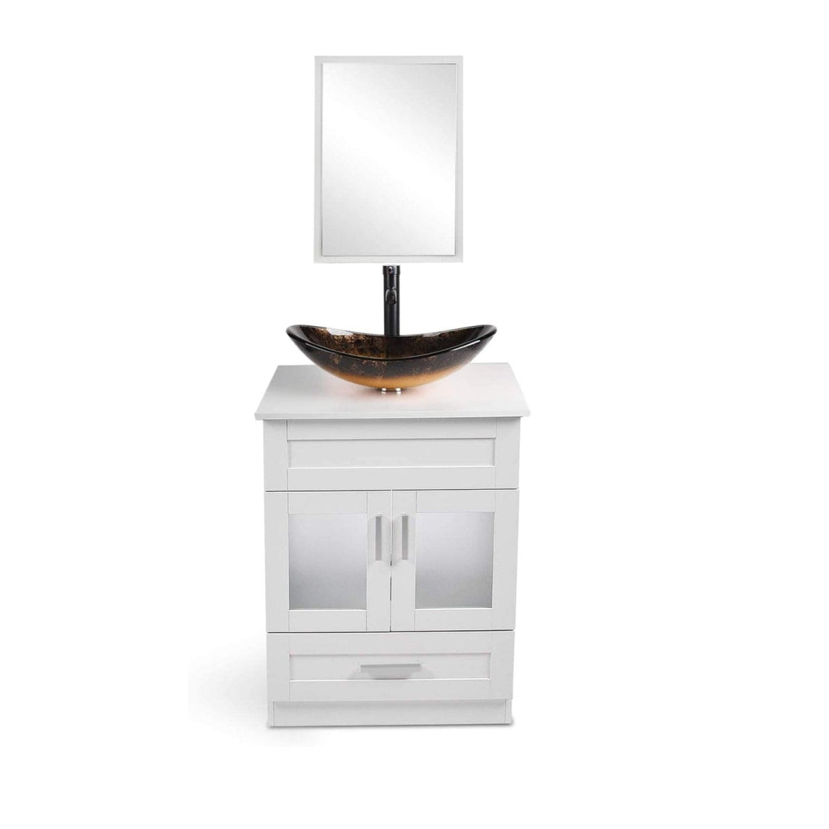 Elecwish White Bathroom Vanity with Gold Boat Sink Set BA1001-WH