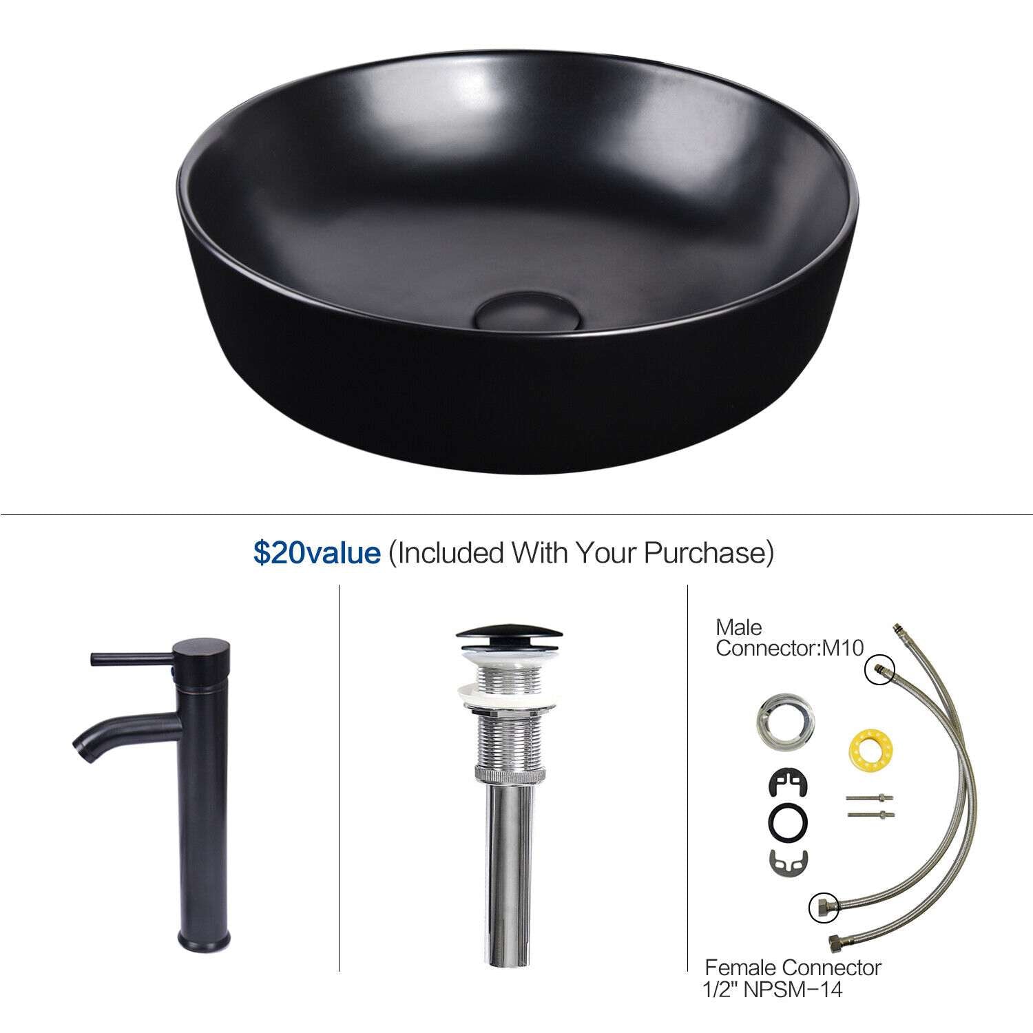 Elecwish round black sink included parts