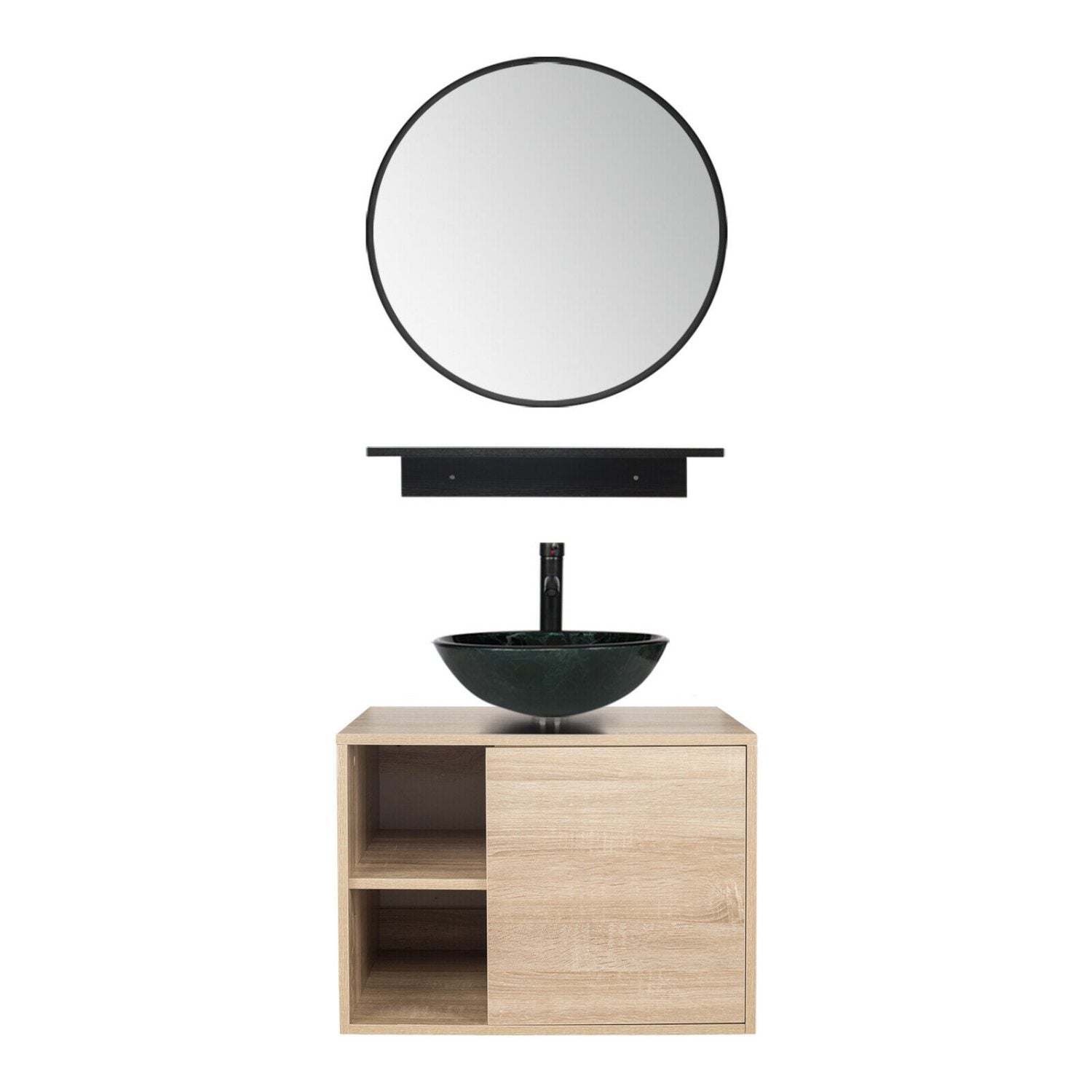Elecwish Natural Wall Mounted Cabinet with Round Green Sink Combo US-BV1004