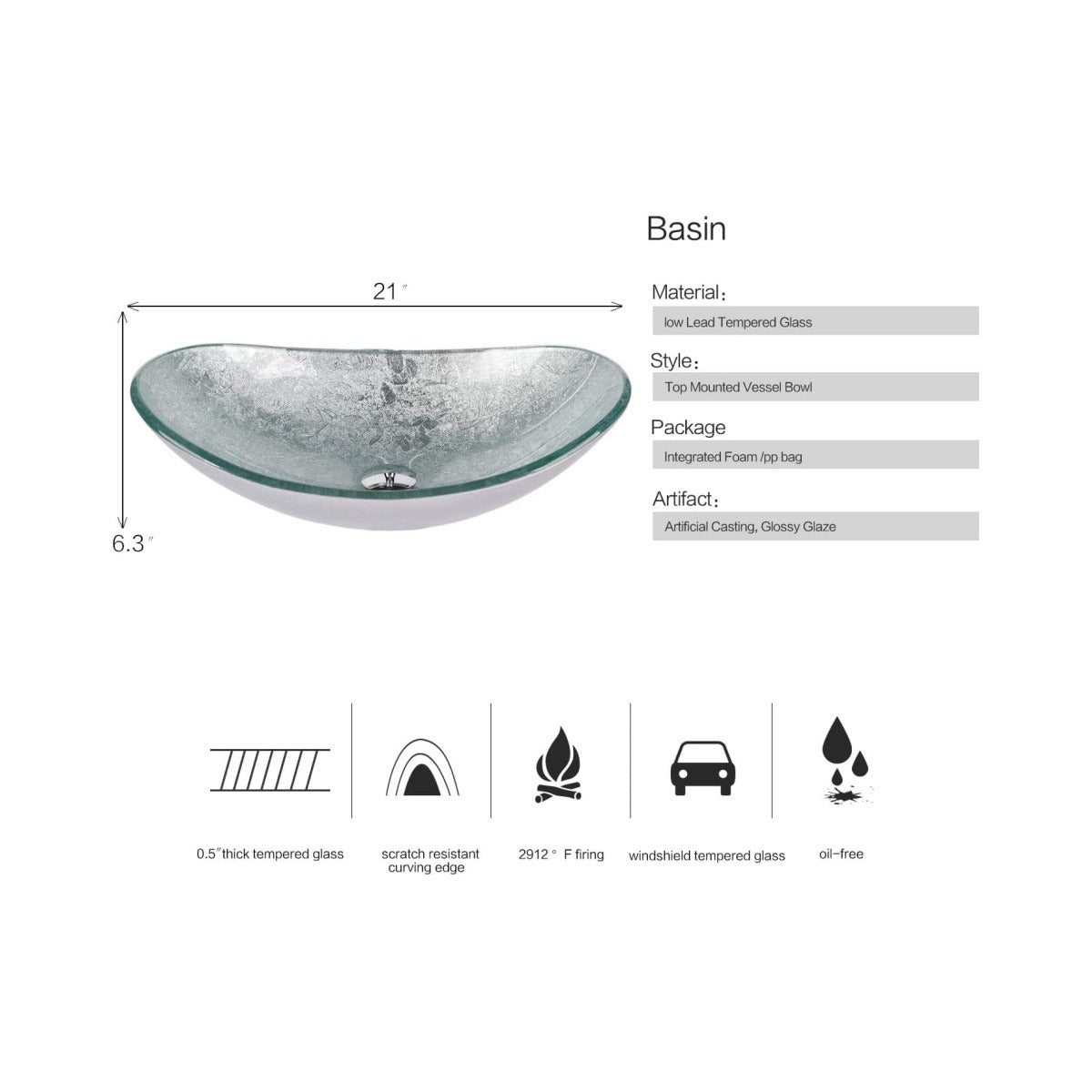 Elecwish Silver Boat Sink basin size and description