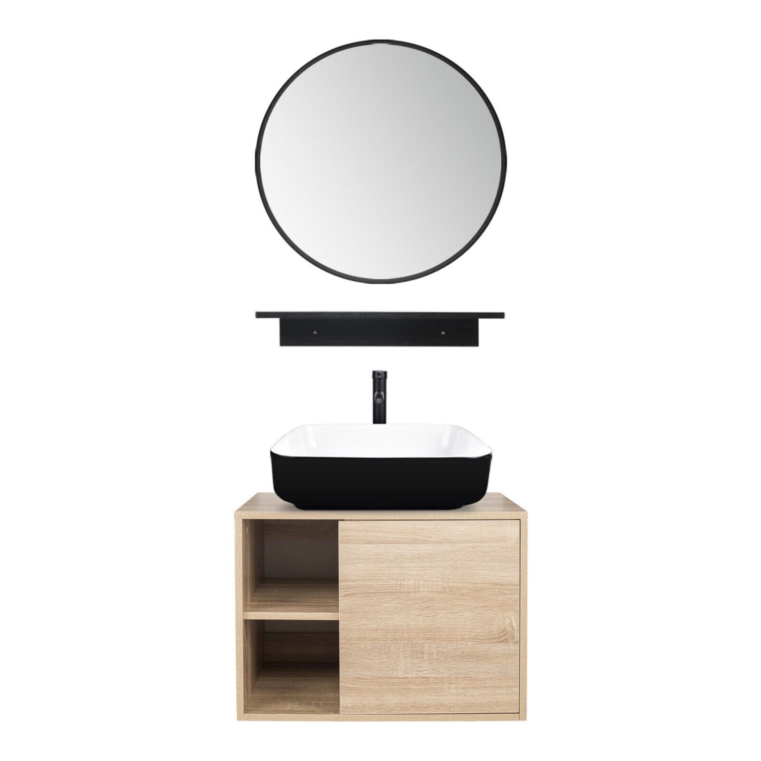 Elecwish natural Wall Mounted Cabinet with Square Black&White Sink Combo US-BV1004