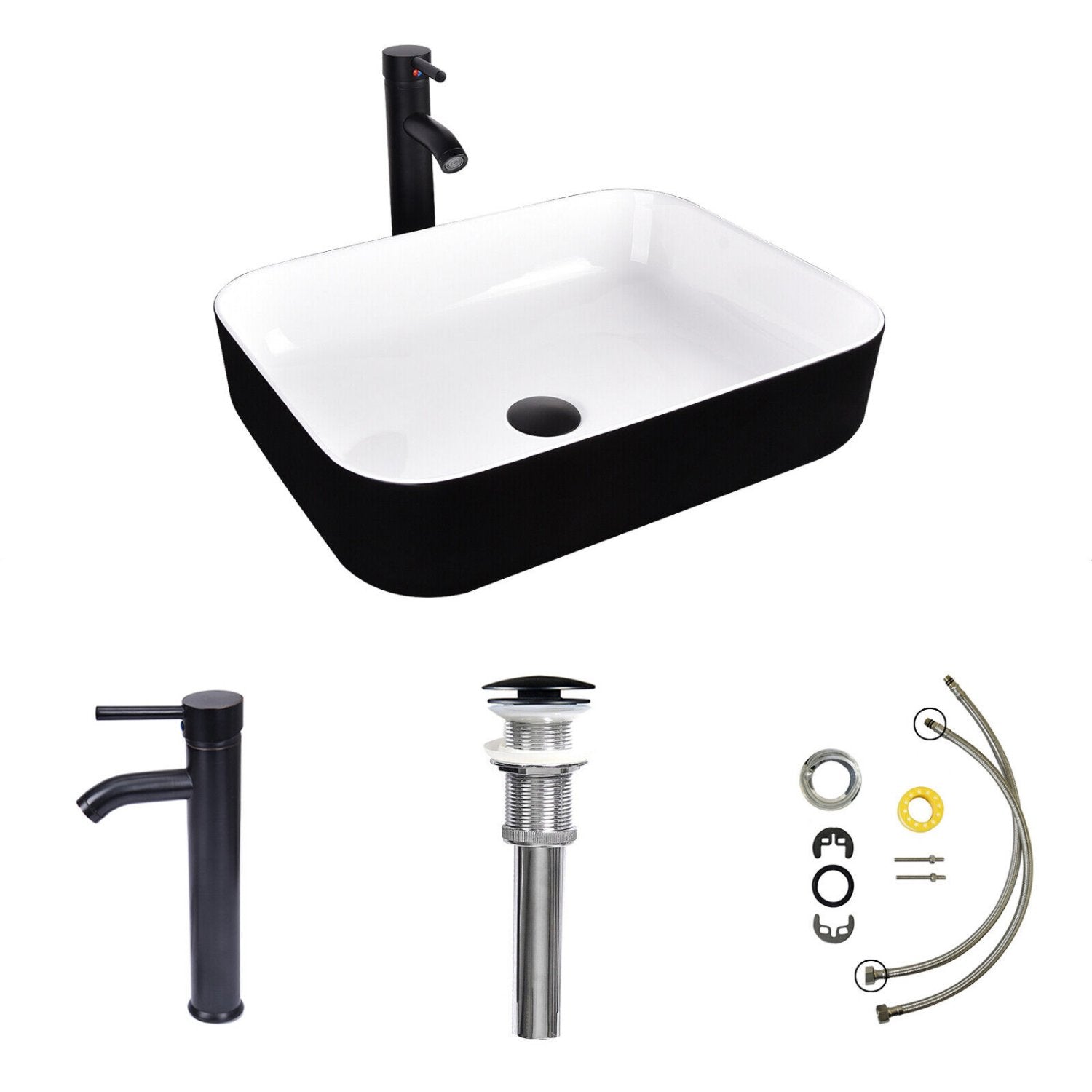 Elecwish squre black and white sink included parts
