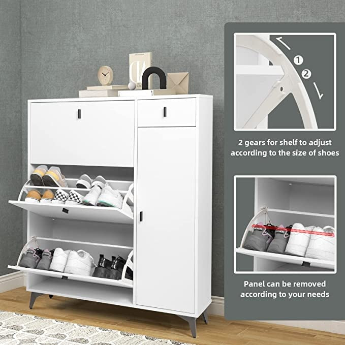 Elecwish white Modern Shoe Organizer Cabinet with Doors has 2 gears and panel for you to use easily