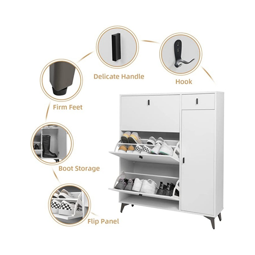 Elecwish white Modern Shoe Organizer Cabinet with Doors has some features to show its multifunction