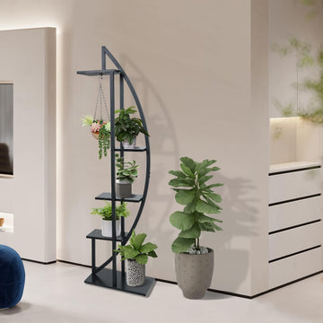 ARTETHYS ARTETHYS 5 Tier Indoor Plant Stand with 2 Hanging Loop, Rack of 2 Metal Plant Shelf Holder for Outdoor Clearance, Half Moon Shaped Multi-Purpose Plant Stands for Balcony, Patio, Garden, Home Decor