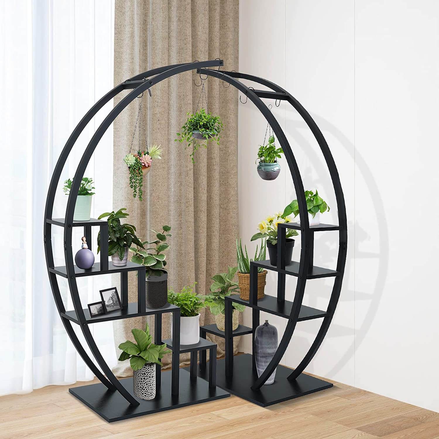 Black Plant Stand Indoor, 5 Tier Half Circle Ladder Flower Pot Stand GD003 can put in the corner