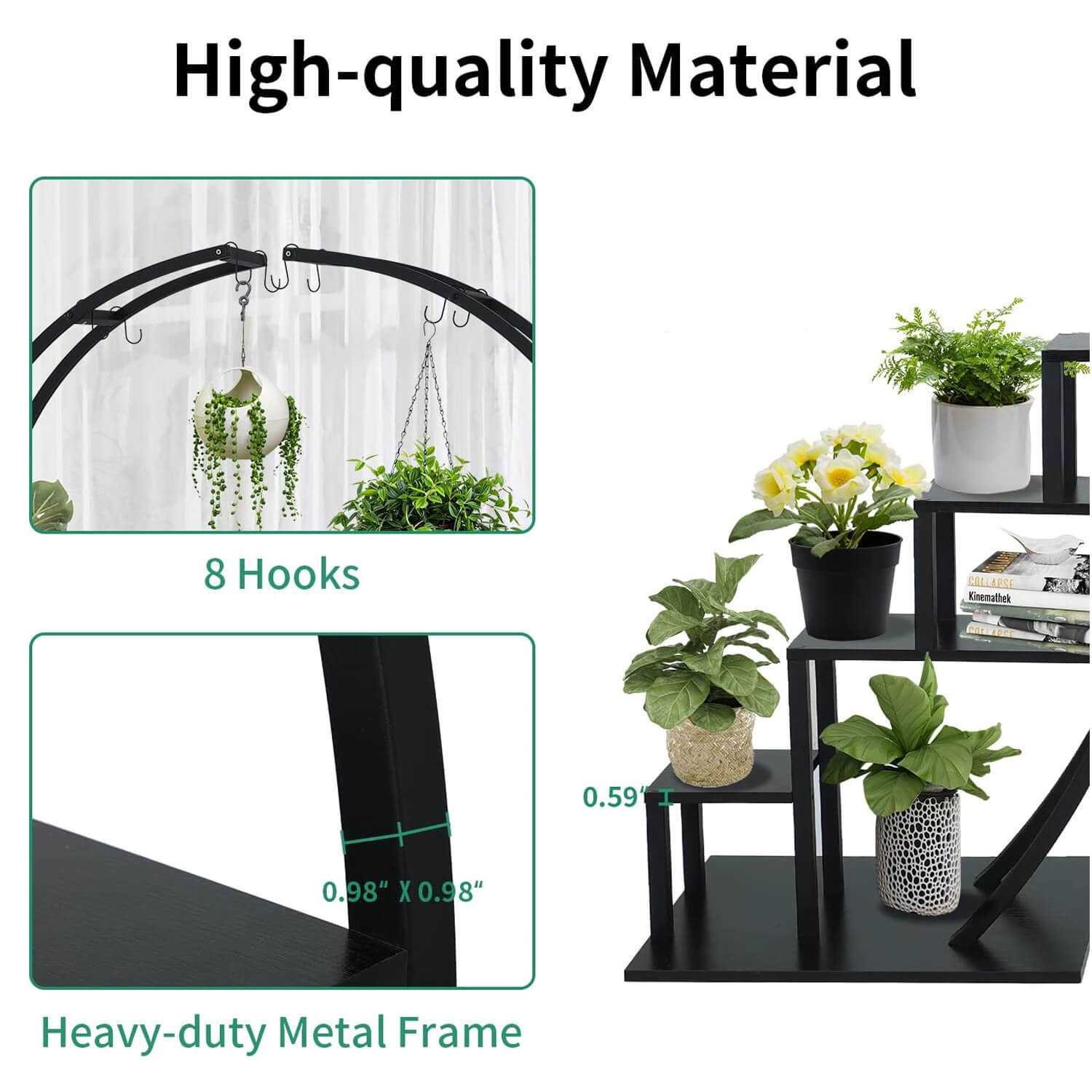 Elecwish Black Plant Stand Indoor, 5 Tier Half Circle Ladder Flower Pot Stand GD003 has high quality material