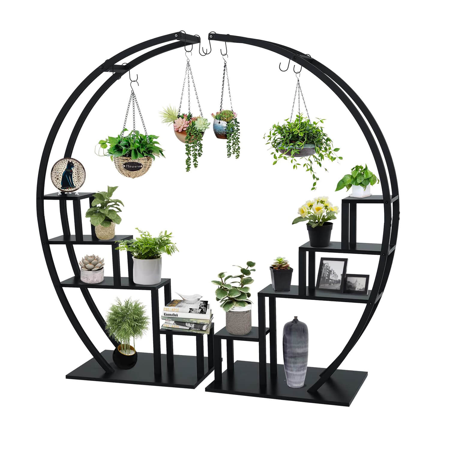 Black Plant Stand Indoor, 5 Tier Half Circle Ladder Flower Pot Stand GD003
