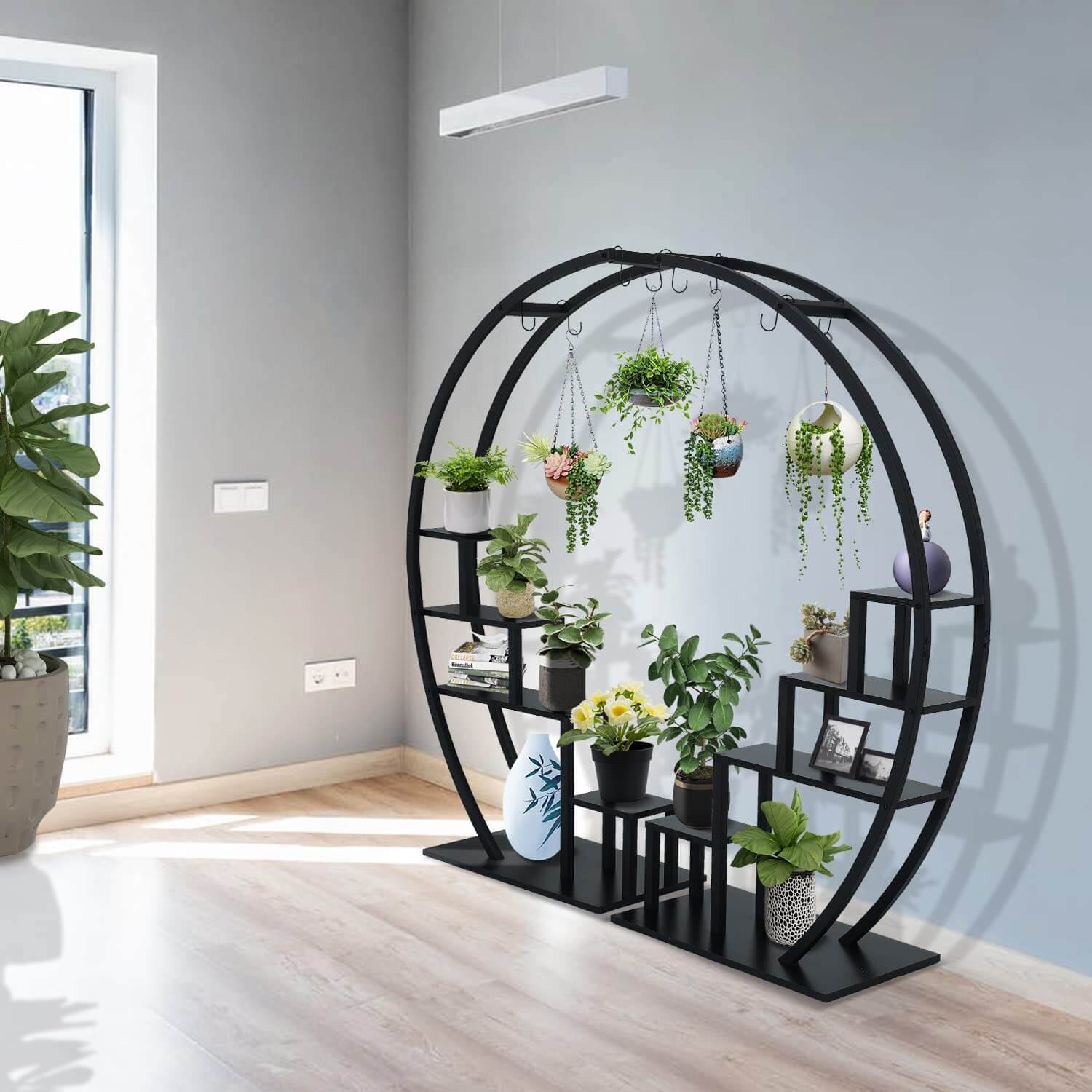 Black Plant Stand Indoor, 5 Tier Half Circle Ladder Flower Pot Stand GD003 is perfect for livingroom