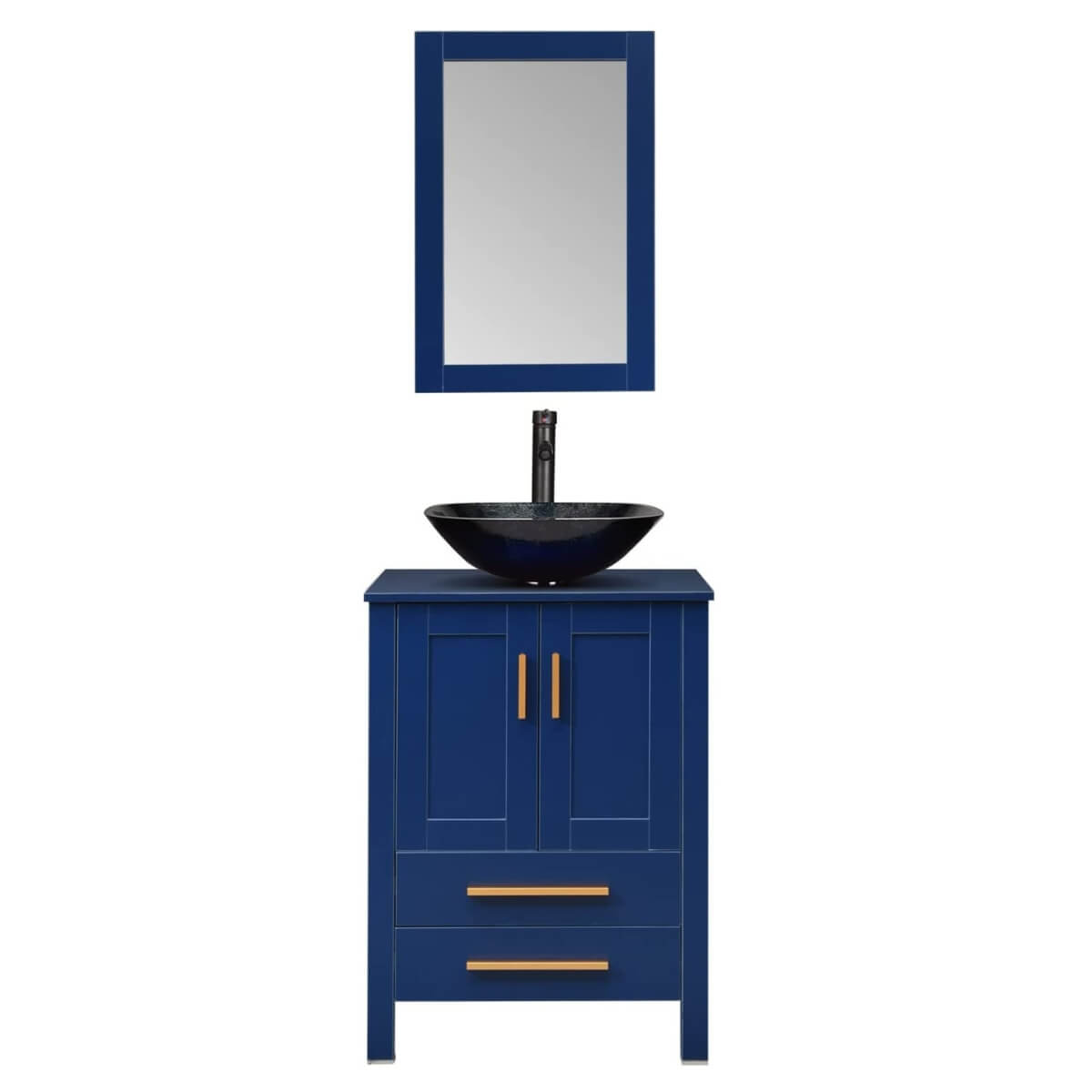 Elecwish 24''bathroom wood vanity with ocean blue glass sink with mirror
