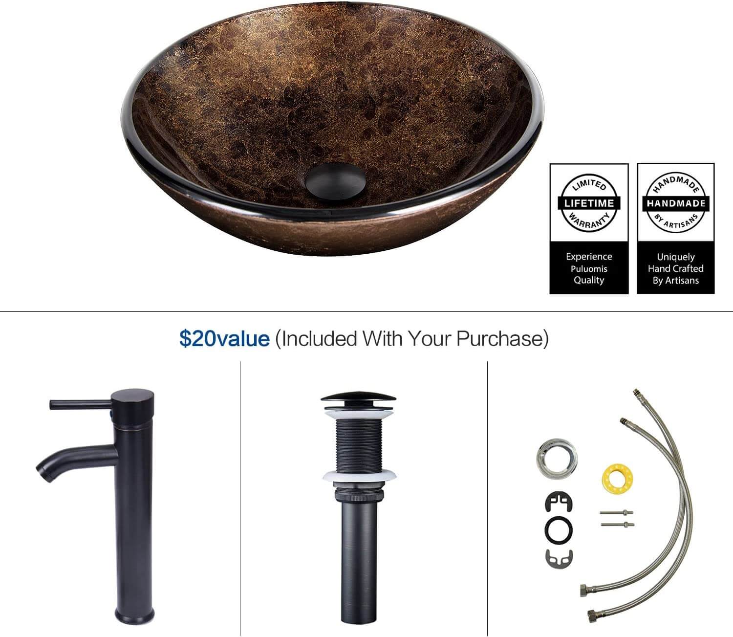 Elecwish brown glass sink included parts