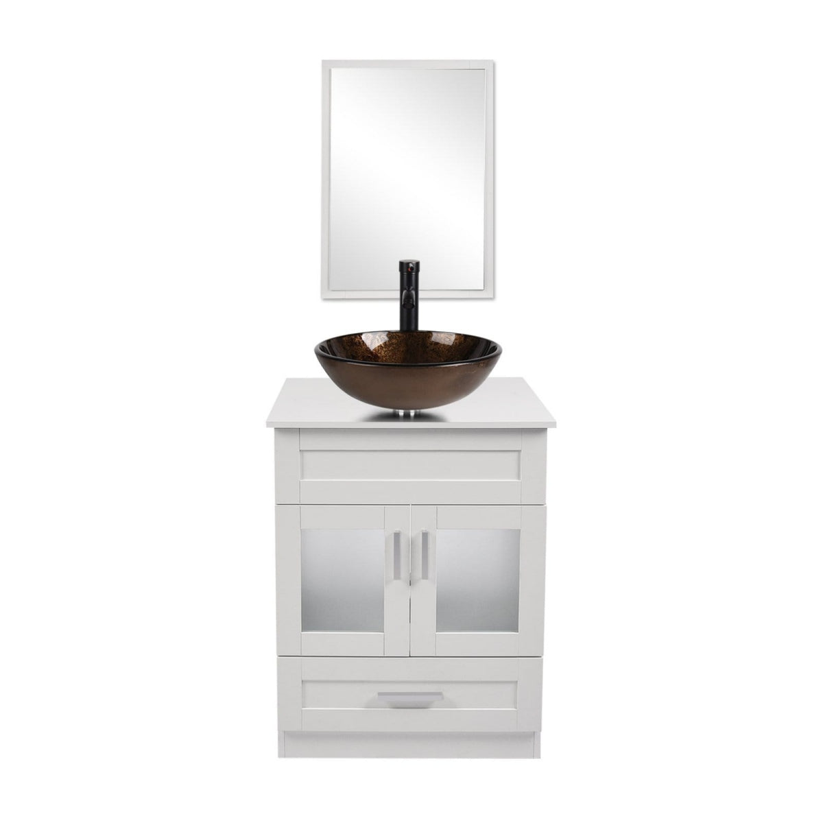 Elecwish White Bathroom Vanity with Brown Round Sink Set BA1001-WH